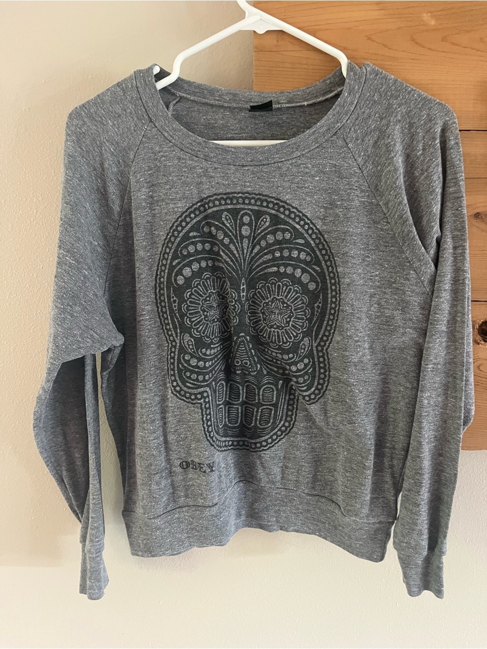 Obey Gray Women's Sweatshirt with Decorative Skull Motif
